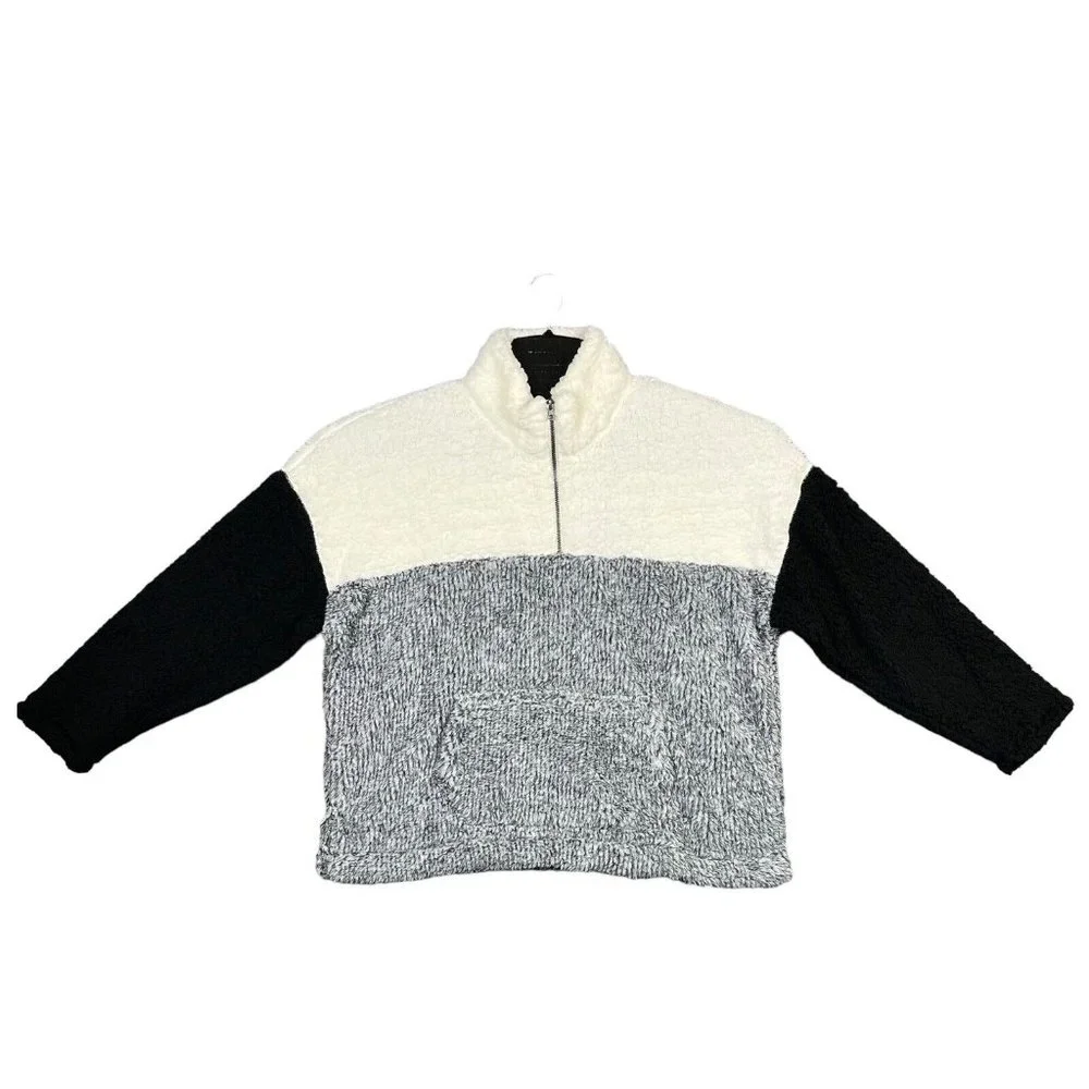 True Craft Womens Sherpa Pullover Sweater Size 1X‎ Black Gray Warm & Comfy